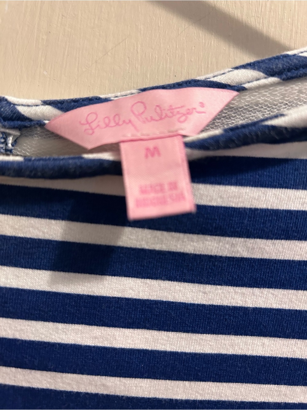 Lilly Pulitzer Irina French Terry Navy & White Striped Shift Dress Pink Trim - Picture 2 of 9